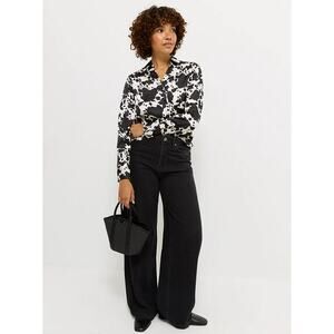 Ariat Real Cow Print Western Button Shirt Long Sleeve Black White Women Large